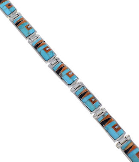 Multicolor Inlay Jewelry Sterling Silver Link Bracelet FX27825